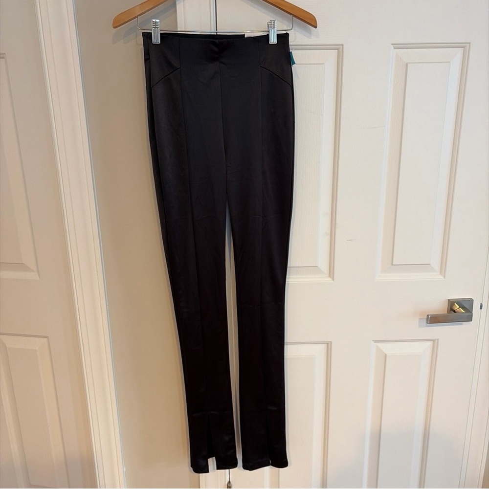 NWT ZARA Extra Long Slit Bottom Leggings Womens XS Black High Rise Minimalist - Picture 7 of 7